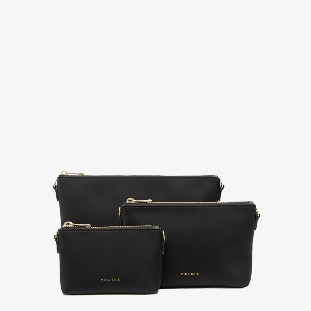 NEW Mina Baie Nylon Pouch Set (black & gold)